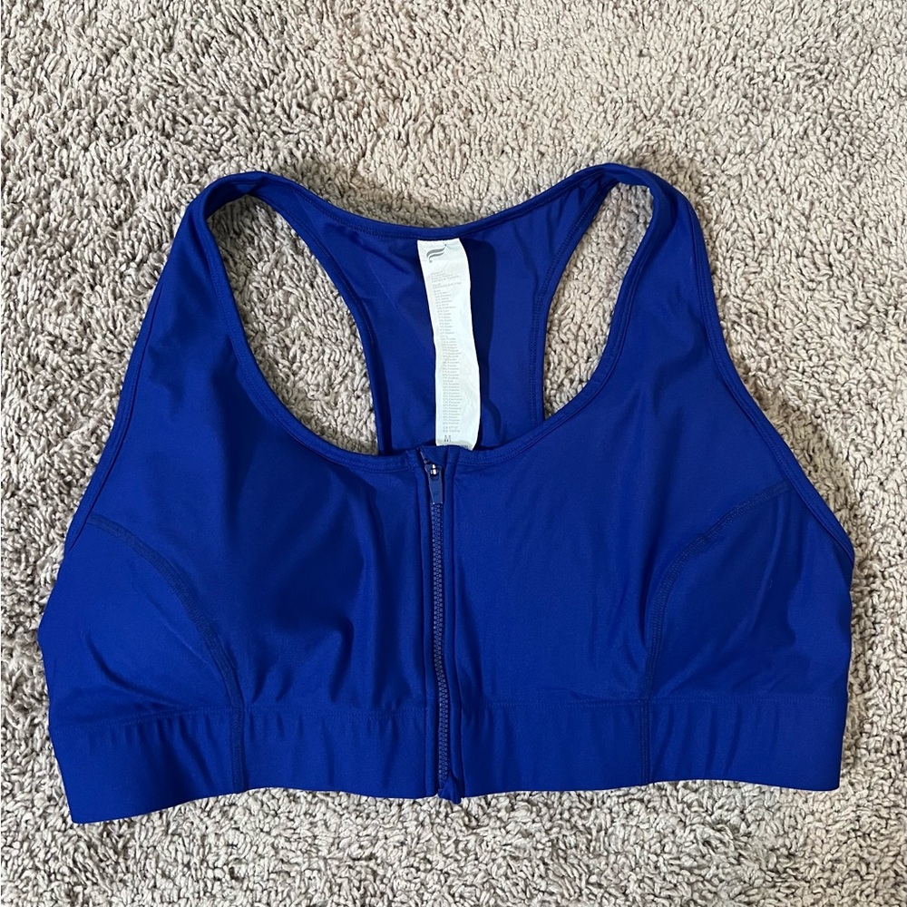 Blue Fabletics Racerback Sports Bra with Front Zipper